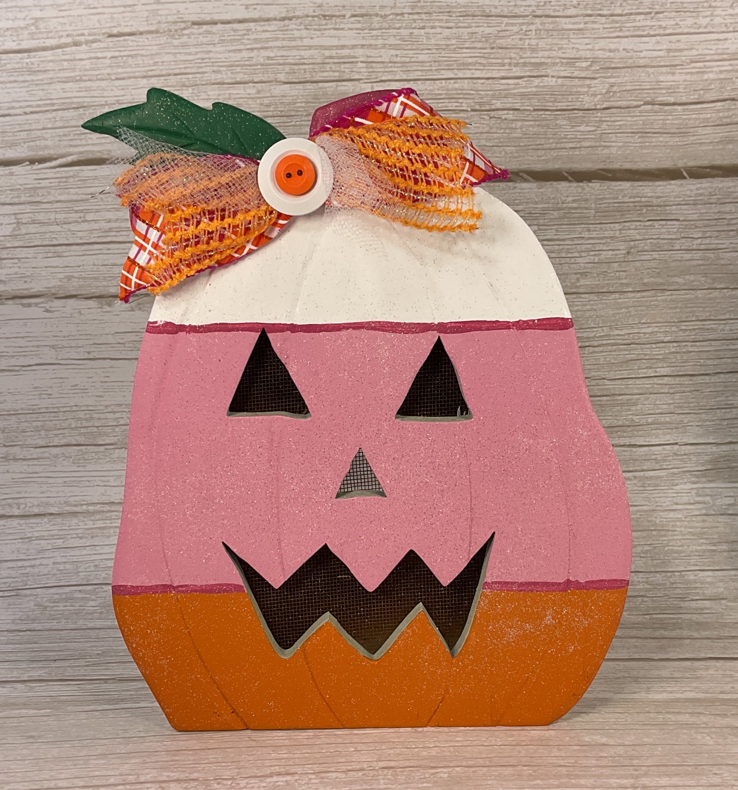 Pink & Orange Glam Light-Up Jack-O-Lantern | Chic Halloween Tabletop Decor
