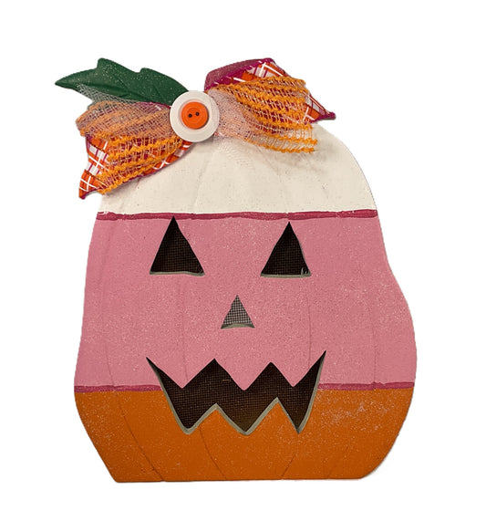 Pink & Orange Glam Light-Up Jack-O-Lantern | Chic Halloween Tabletop Decor