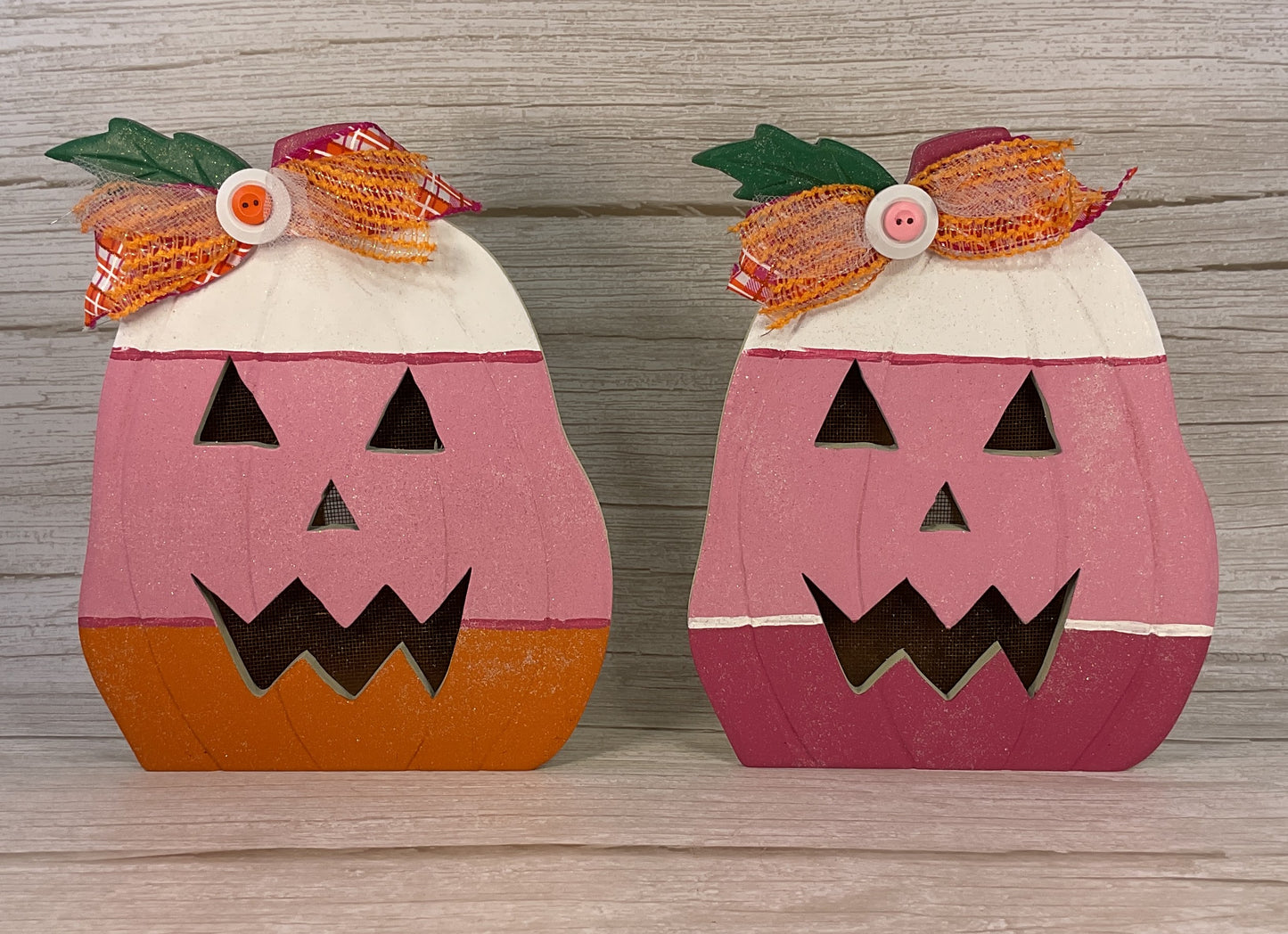 Pink & Orange Glam Light-Up Jack-O-Lantern | Chic Halloween Tabletop Decor