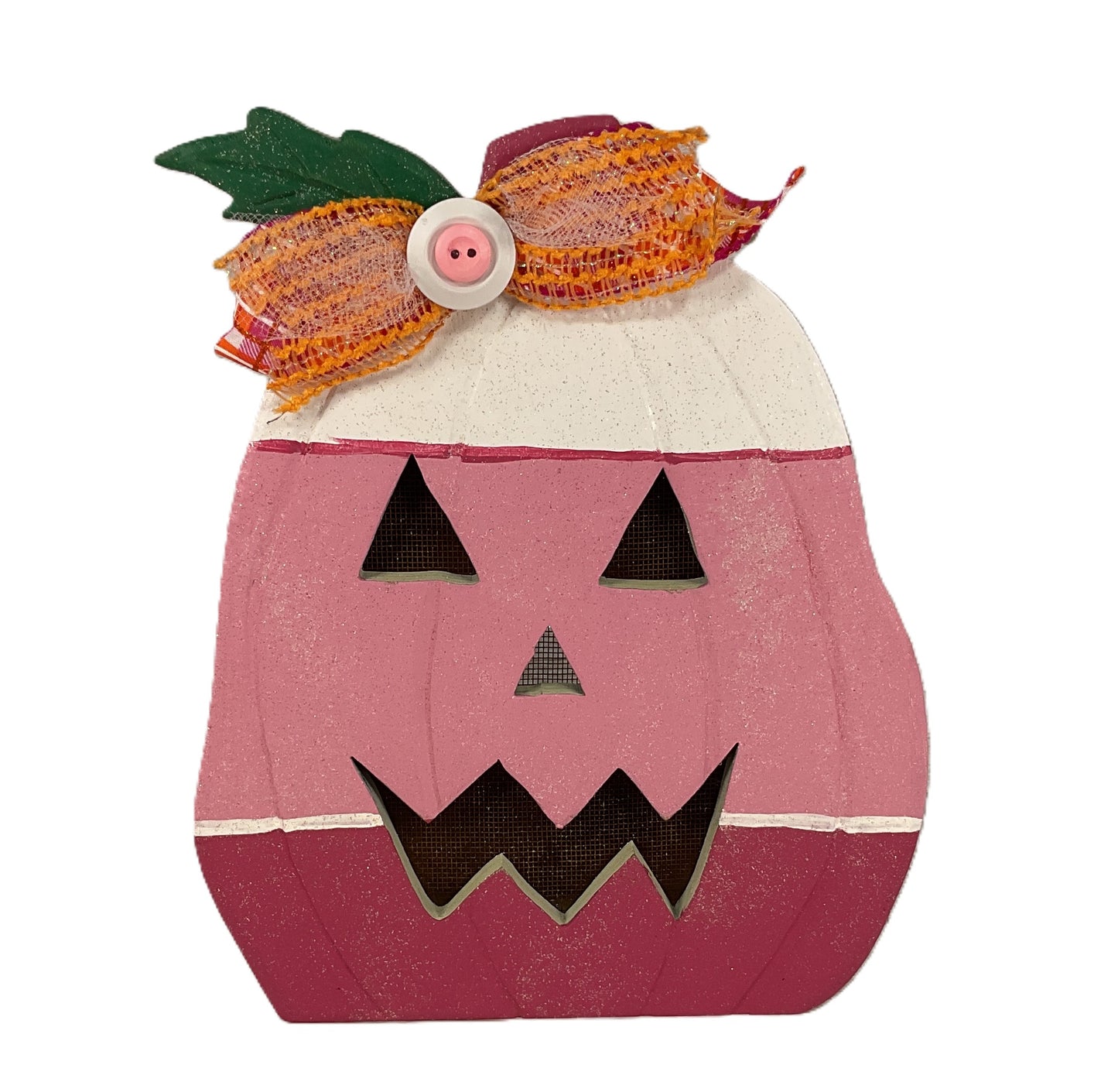 Pink Glam Chunky Wood Pumpkin Sitter | Chic Halloween Tabletop & Tiered Tray Decor