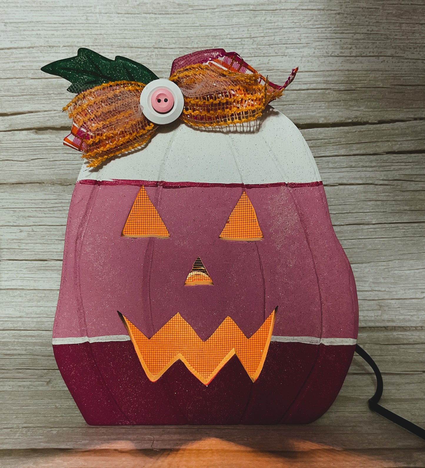 Pink Glam Chunky Wood Pumpkin Sitter | Chic Halloween Tabletop & Tiered Tray Decor