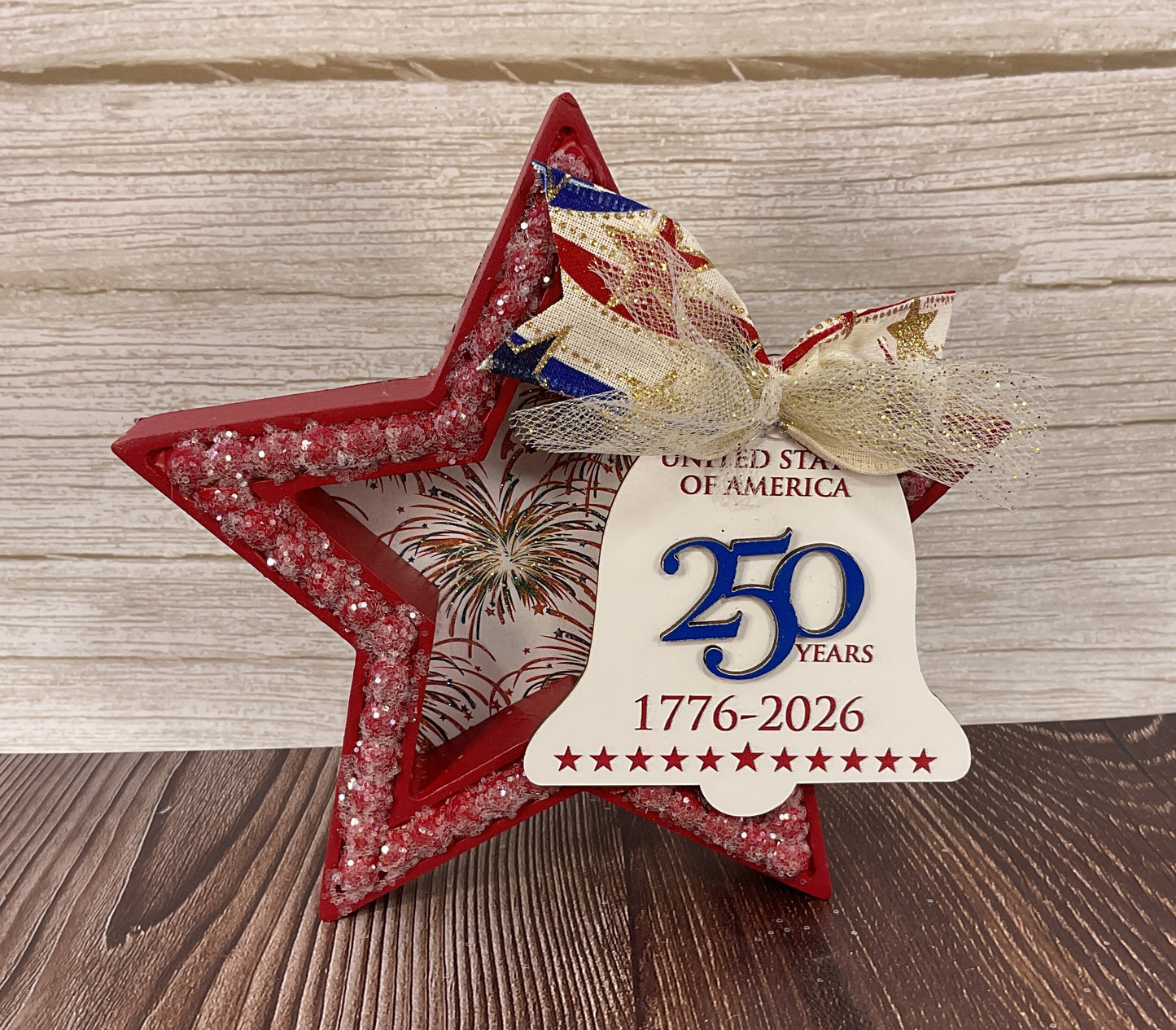 AGSD Patriotic Decor - 250th Anniversary July 4th Wood Tabletop Star