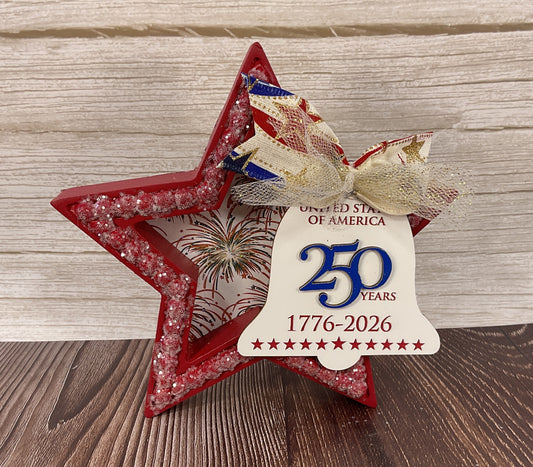 AGSD Patriotic Decor - 250th Anniversary July 4th Wood Tabletop Star