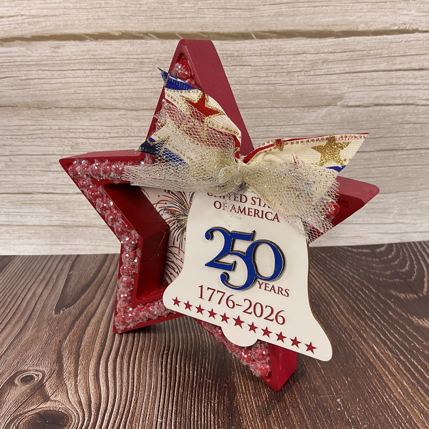 AGSD Patriotic Decor - 250th Anniversary July 4th Wood Tabletop Star