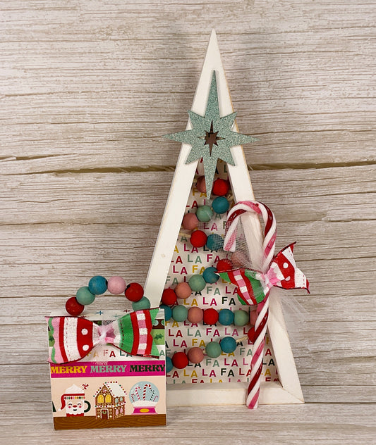 Pink Retro Beaded Christmas Tree & Sign – Colorful Holiday Décor Set, 2 Piece