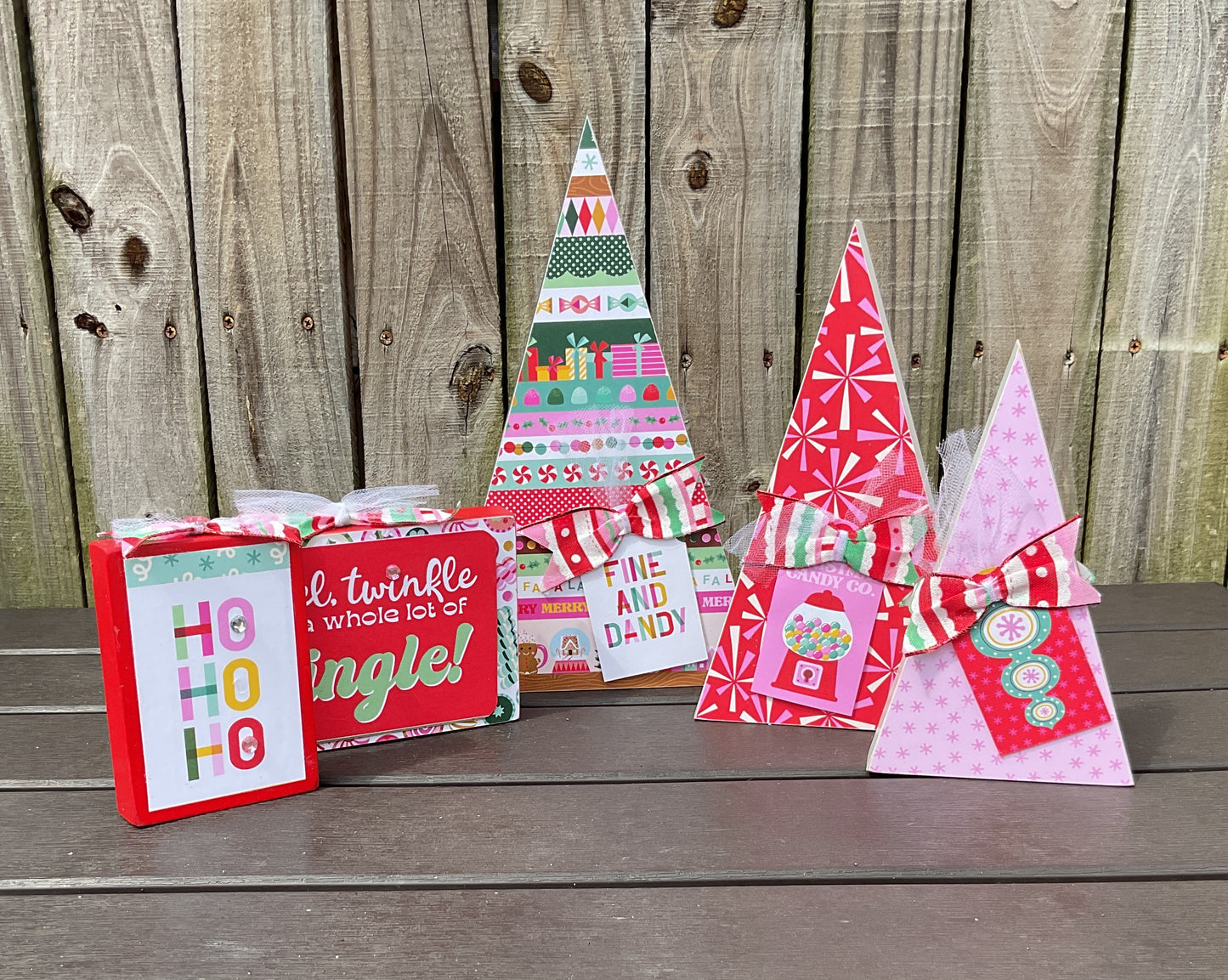 Retro Chunky Christmas Trees & Signs Set of 5 | Pink Blue Teal | Agape Gifts
