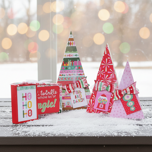 Retro Chunky Christmas Trees & Signs Set of 5 | Pink Blue Teal | Agape Gifts