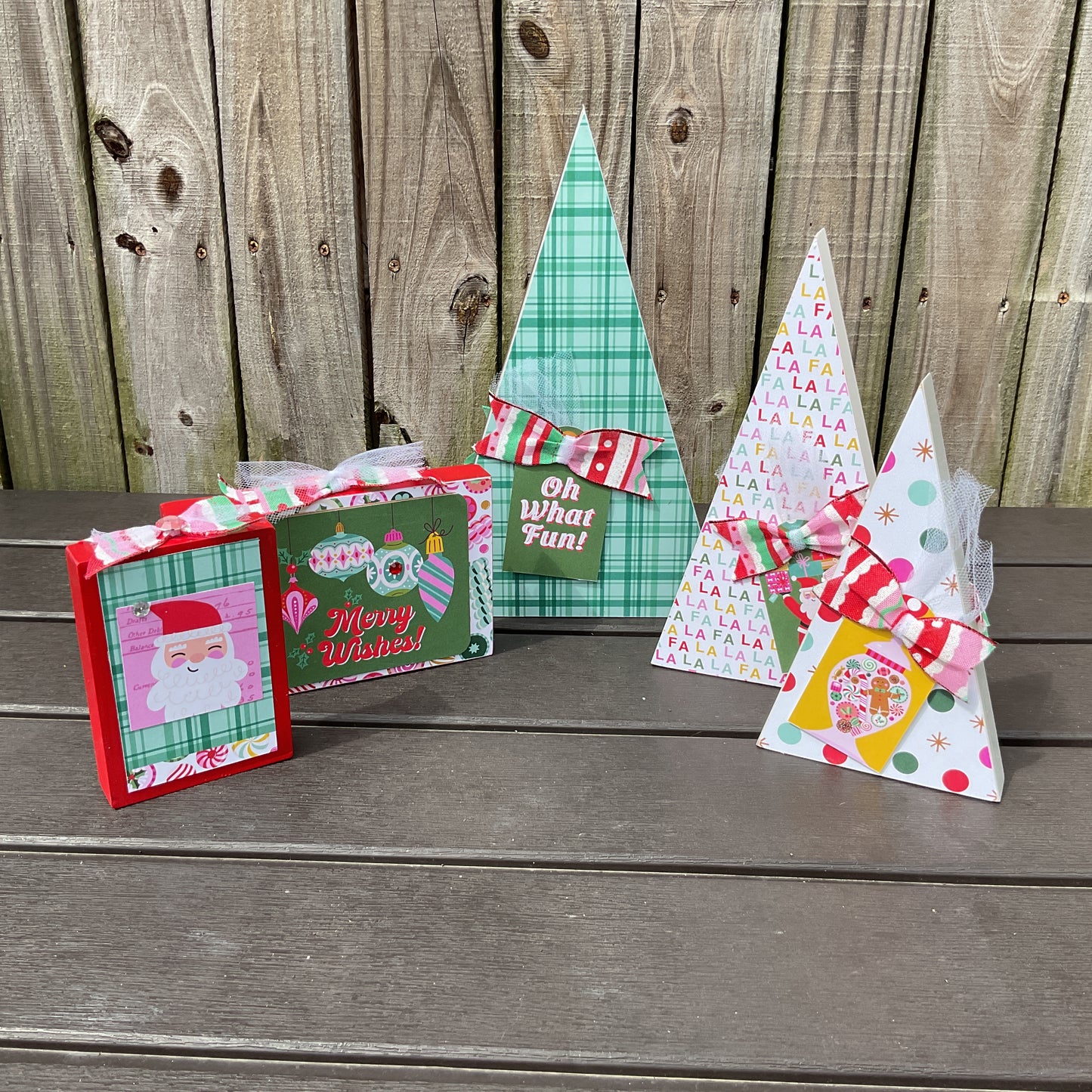 Retro Chunky Christmas Trees & Signs Set of 5 | Pink Blue Teal | Agape Gifts