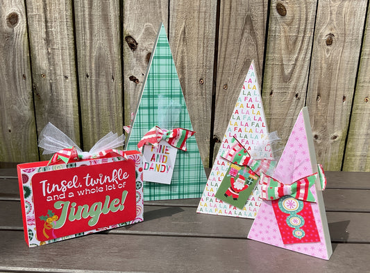Retro Chunky Christmas Trees & Signs Set of 5 | Pink Blue Teal | Agape Gifts