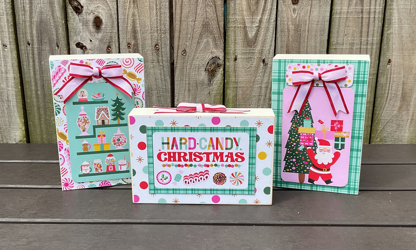 Retro Candy Signs Christmas Decor Set of 3 | Pink Blue Teal | AGSD