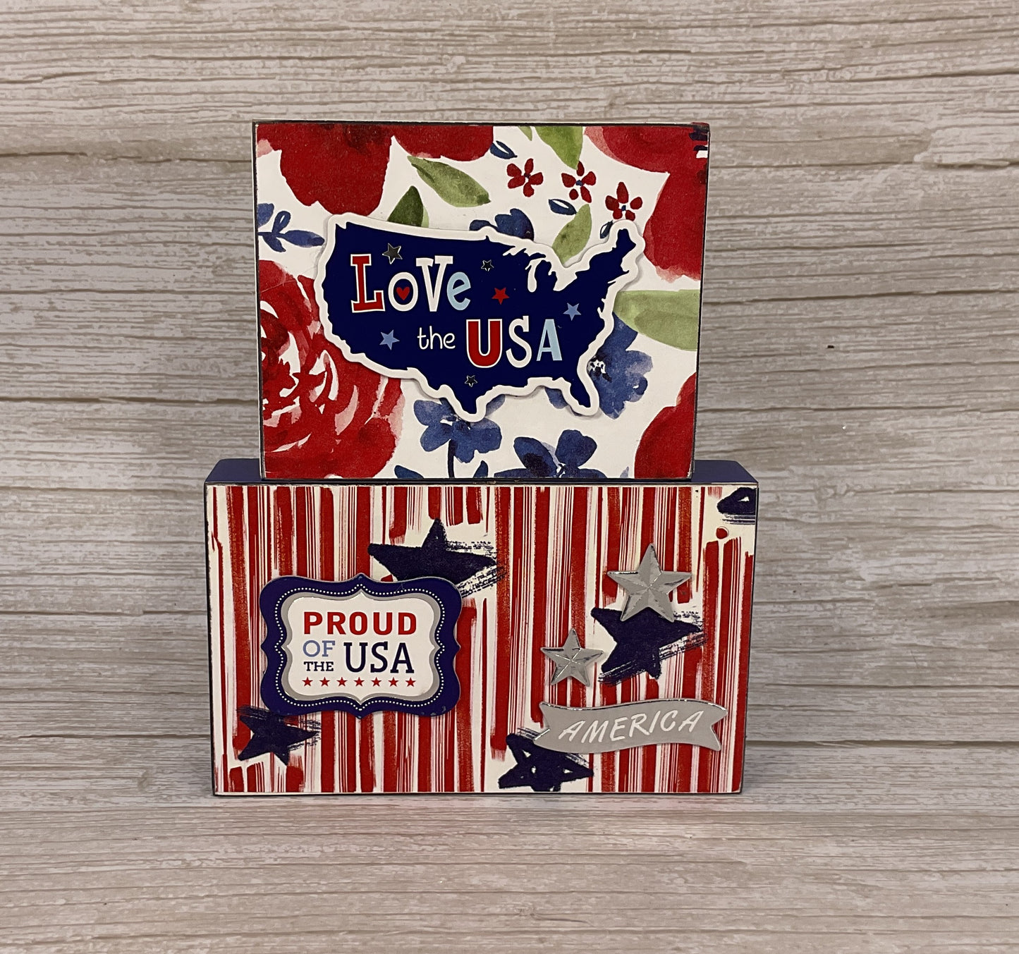 AGSD Patriotic Decor - Wood Cross & Sign Set of 2 | July 4th Faith & Freedom Tiered Tray
