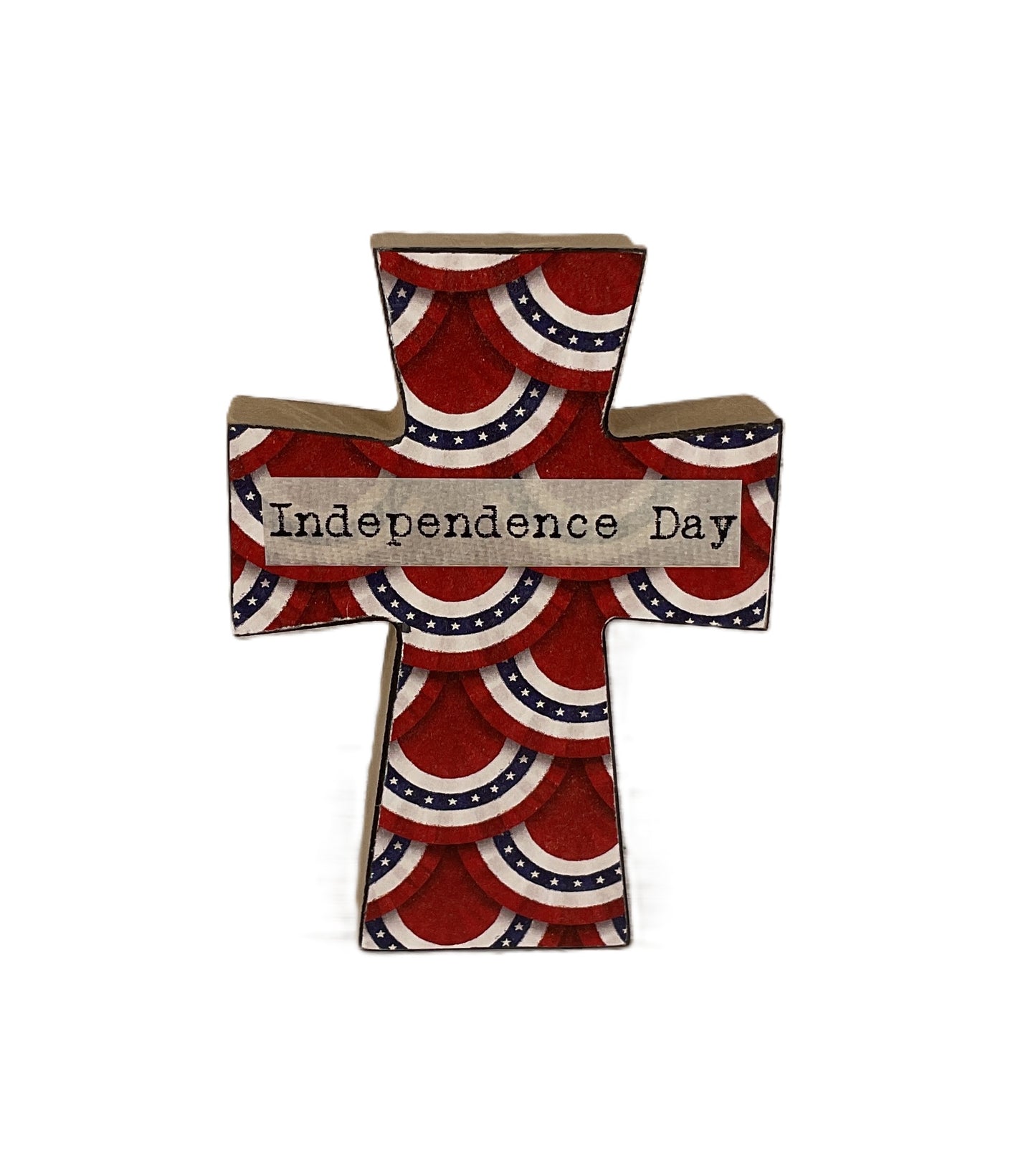 AGSD Patriotic Decor - Independence Day Wood Tabletop Cross | July 4th Faith & Freedom