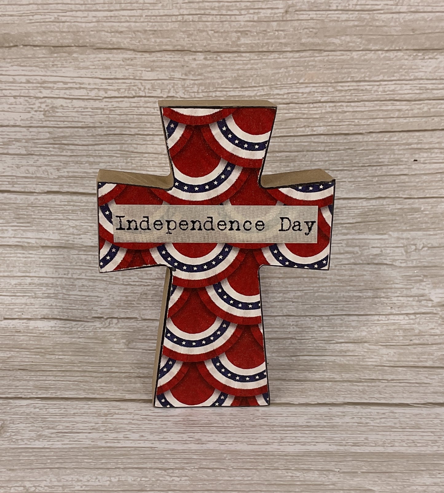 AGSD Patriotic Decor - Independence Day Wood Tabletop Cross | July 4th Faith & Freedom