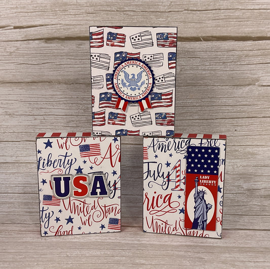 July 4th Wood Tier Tray Signs – Handcrafted Patriotic Tabletop Decor 3pc Set