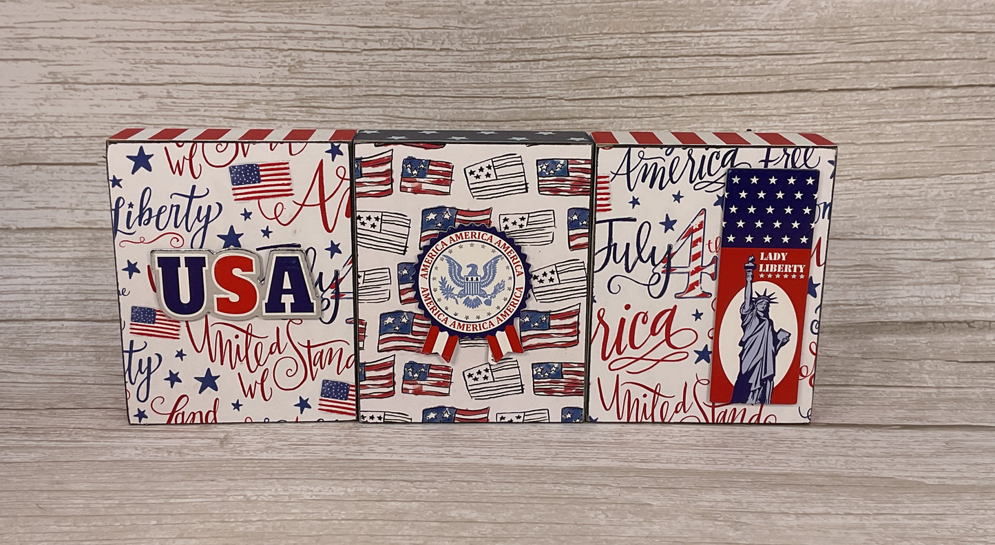 July 4th Wood Tier Tray Signs – Handcrafted Patriotic Tabletop Decor 3pc Set