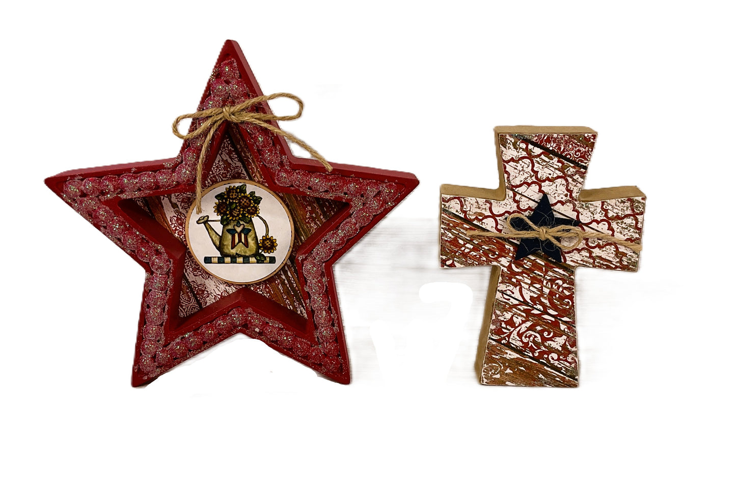 AGSD Patriotic Decor - July 4th Wood Tabletop Cross & Star – Handcrafted Faith