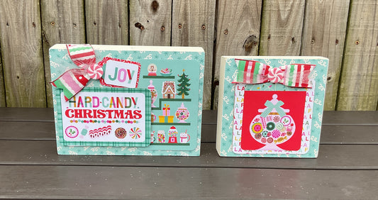 Retro Hard Candy Signs Christmas Decor Set of 2 | Pink Blue Teal | AGSD