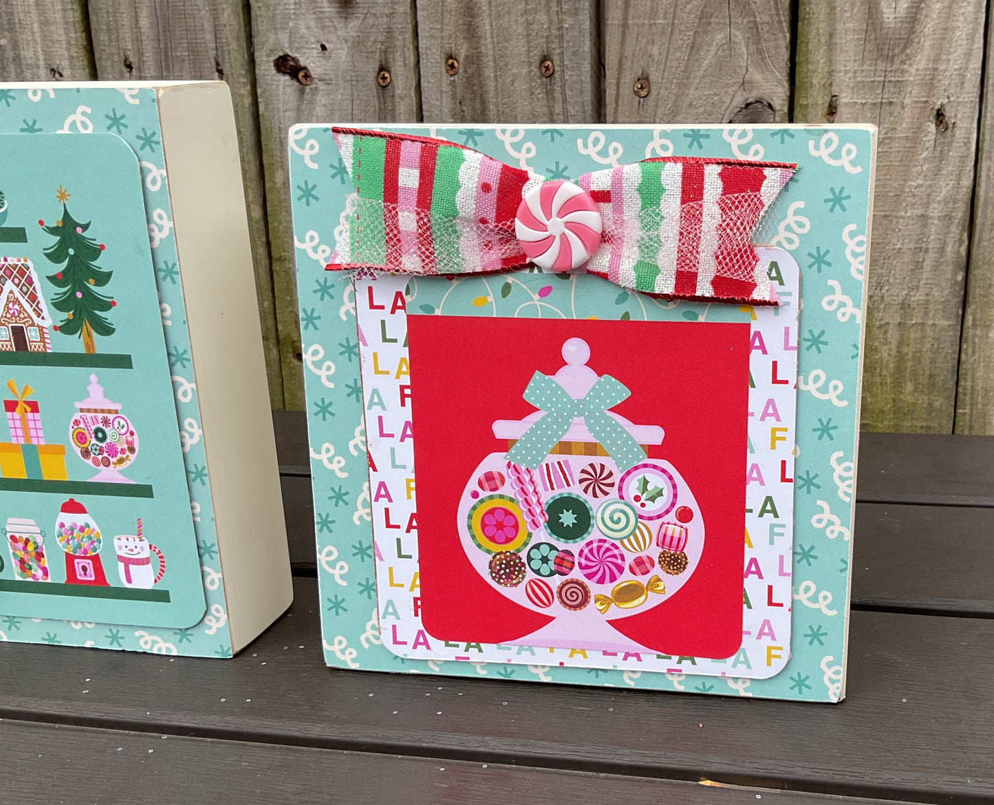 Retro Hard Candy Signs Christmas Decor Set of 2 | Pink Blue Teal | AGSD