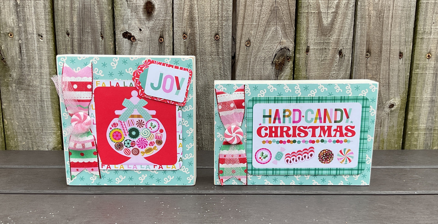 Retro Hard Candy Signs Christmas Decor Set of 2 | Pink Blue Teal | AGSD
