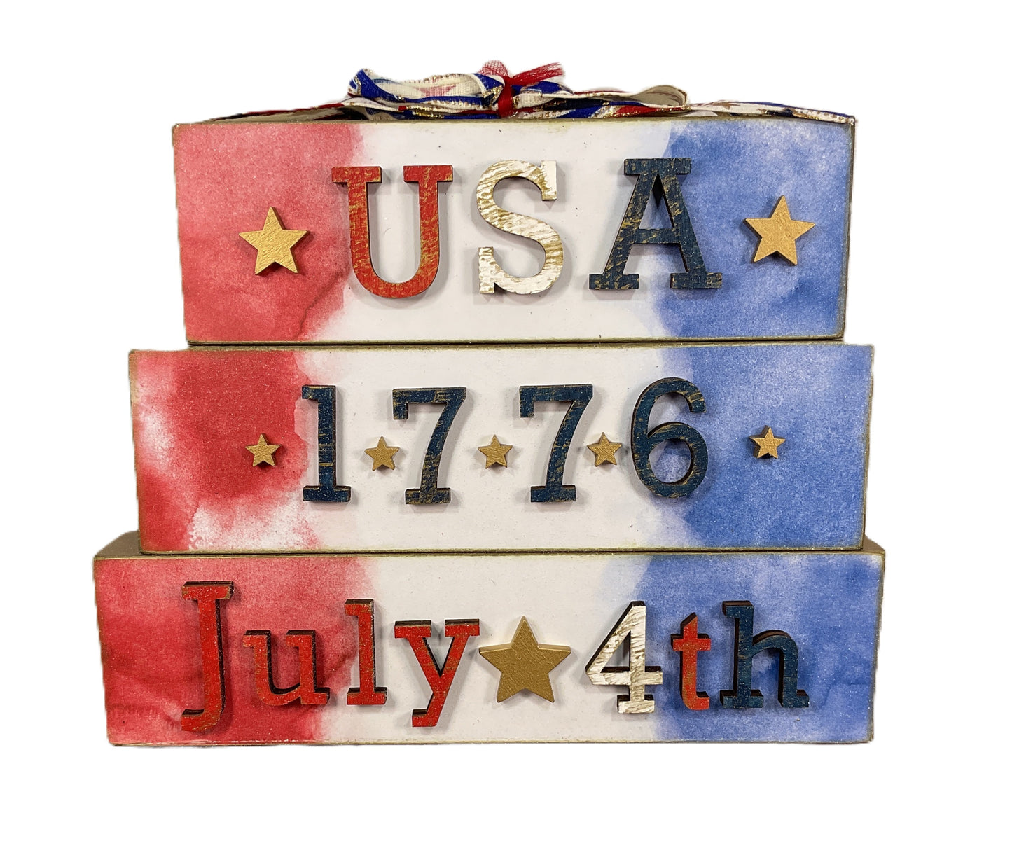 July 4th Stacking Wood Tabletop Signs – Handcrafted Patriotic Decor 3pc Set