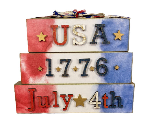 July 4th Stacking Wood Tabletop Signs – Handcrafted Patriotic Decor 3pc Set