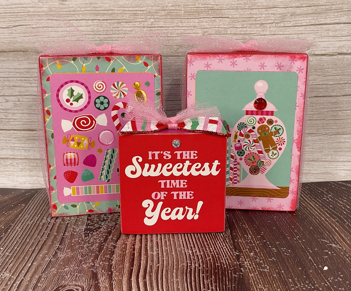 AGSD Christmas Decor - Retro Colorful  Hard Candy Tier Tray Block Sign 3pc