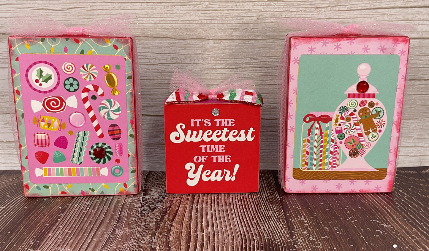 AGSD Christmas Decor - Retro Colorful  Hard Candy Tier Tray Block Sign 3pc