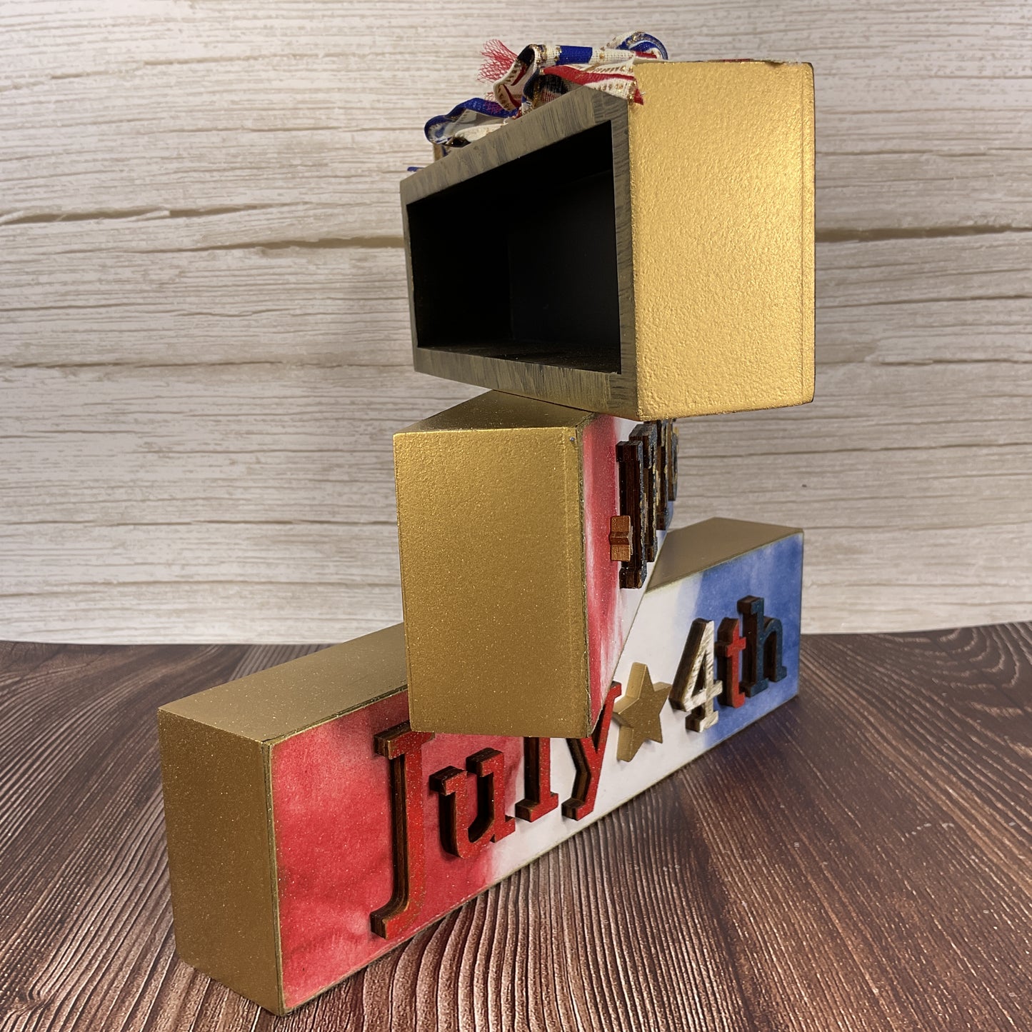 July 4th Stacking Wood Tabletop Signs – Handcrafted Patriotic Decor 3pc Set