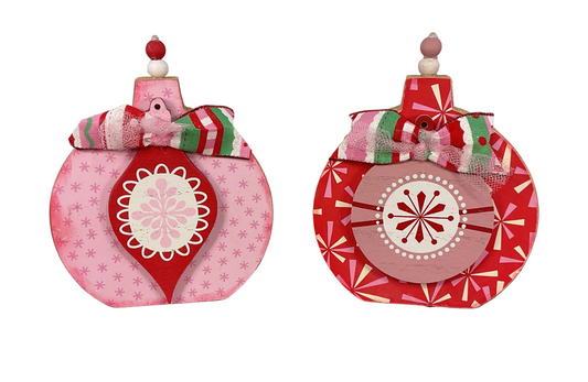 Retro Pink Chunky Wood Ornament Sitters Set of 2 | Christmas Decor | AGSD