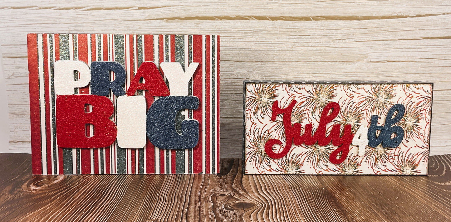AGSD Patriotic Pray Big July 4th Block Signs – Faith Home Decor 2-Piece Set