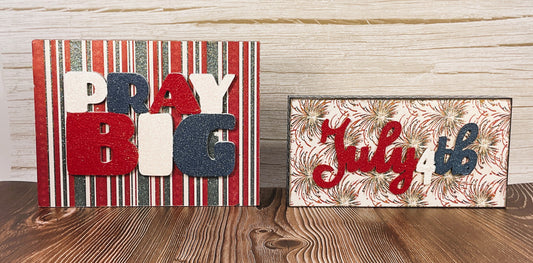 AGSD Patriotic Pray Big July 4th Block Signs – Faith Home Decor 2-Piece Set