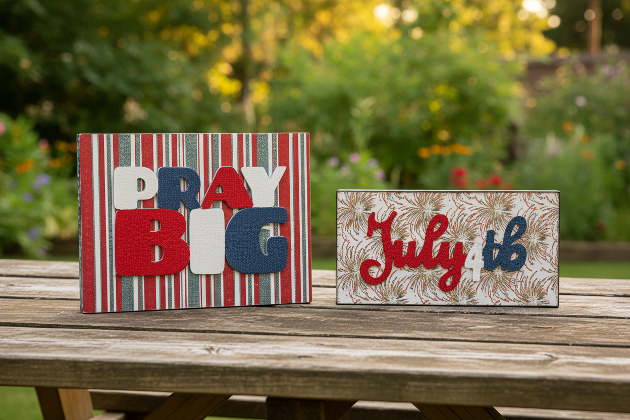 AGSD Patriotic Pray Big July 4th Block Signs – Faith Home Decor 2-Piece Set