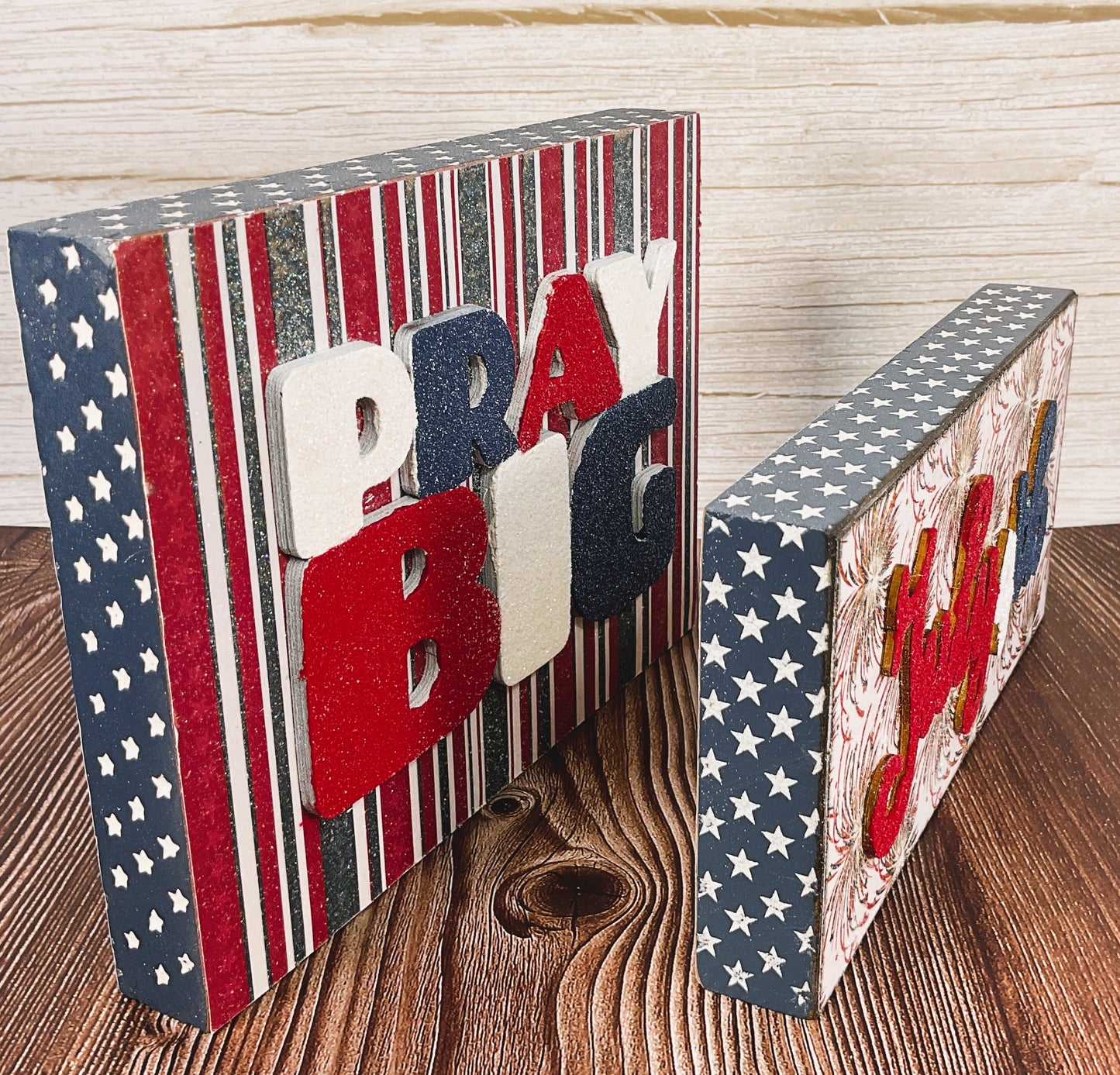 AGSD Patriotic Pray Big July 4th Block Signs – Faith Home Decor 2-Piece Set