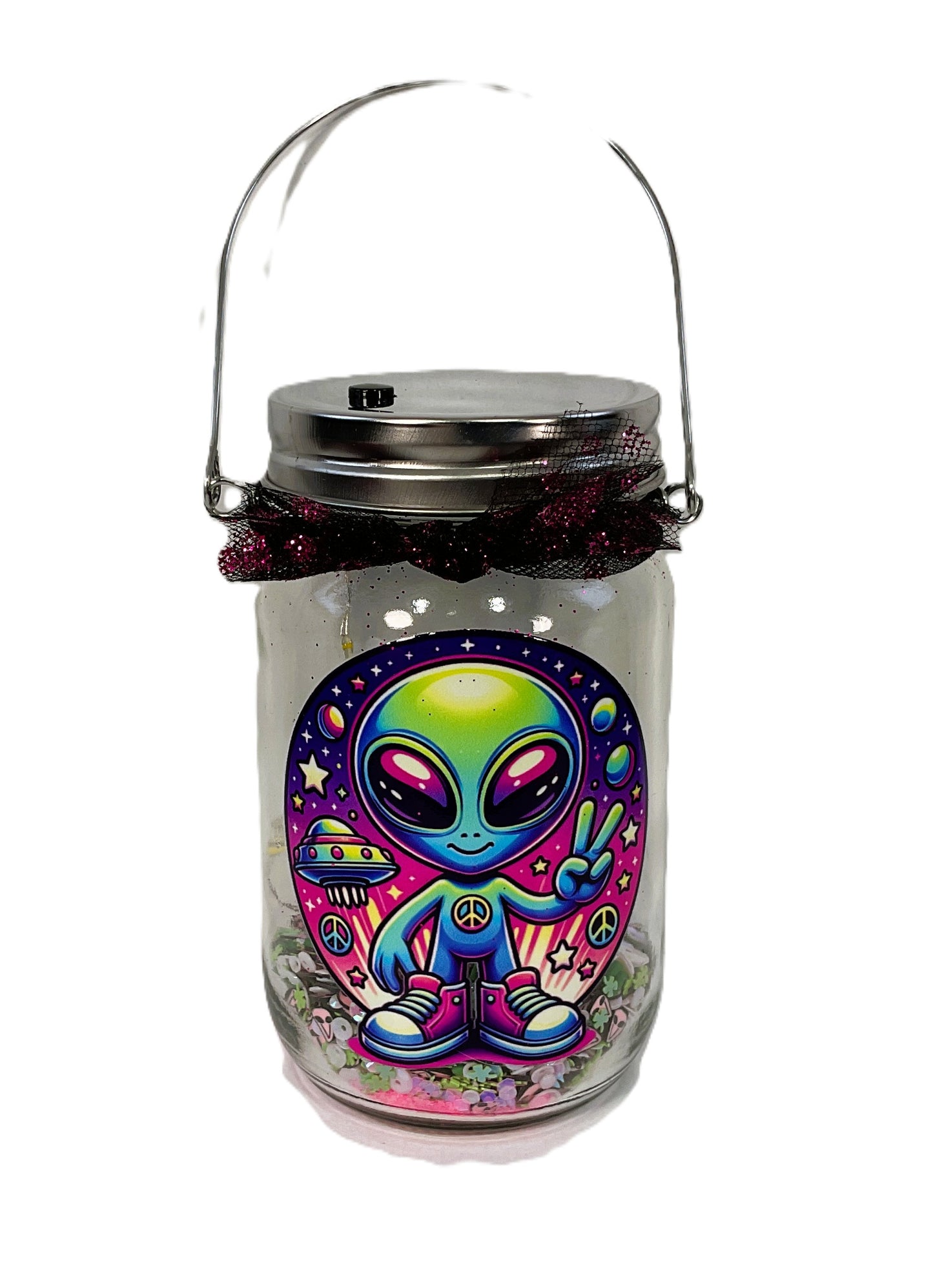 AGSD Home Decor Alien UFO Peace Lighted Mason Jar Night Light