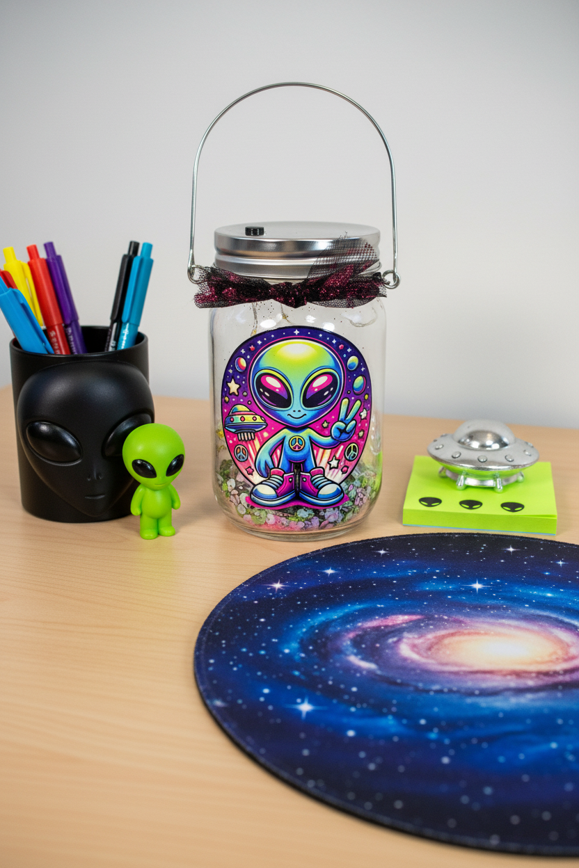 AGSD Home Decor Alien UFO Peace Lighted Mason Jar Night Light