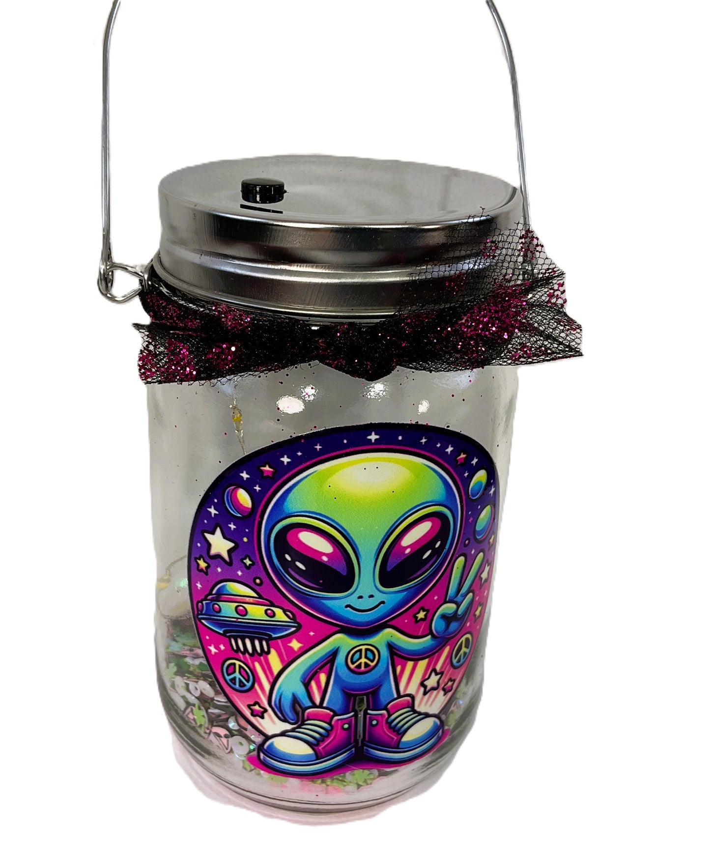 AGSD Home Decor Alien UFO Peace Lighted Mason Jar Night Light