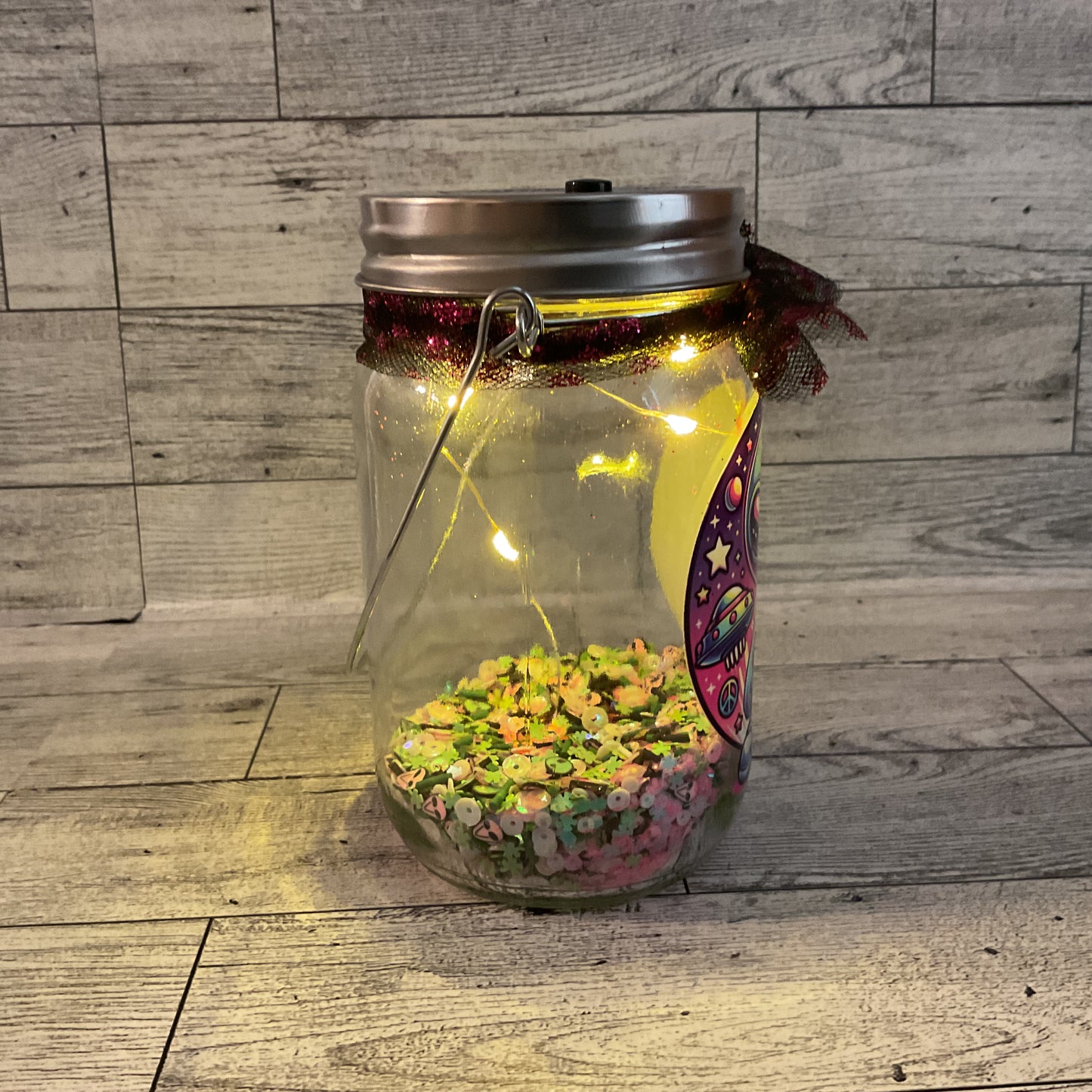 AGSD Home Decor Alien UFO Peace Lighted Mason Jar Night Light