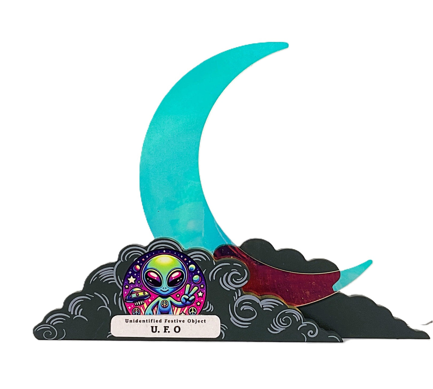 AGSD Home Decor Crescent Moon UFO Alien Sitter – Novelty Acrylic