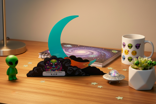 AGSD Home Decor Crescent Moon UFO Alien Sitter – Novelty Acrylic