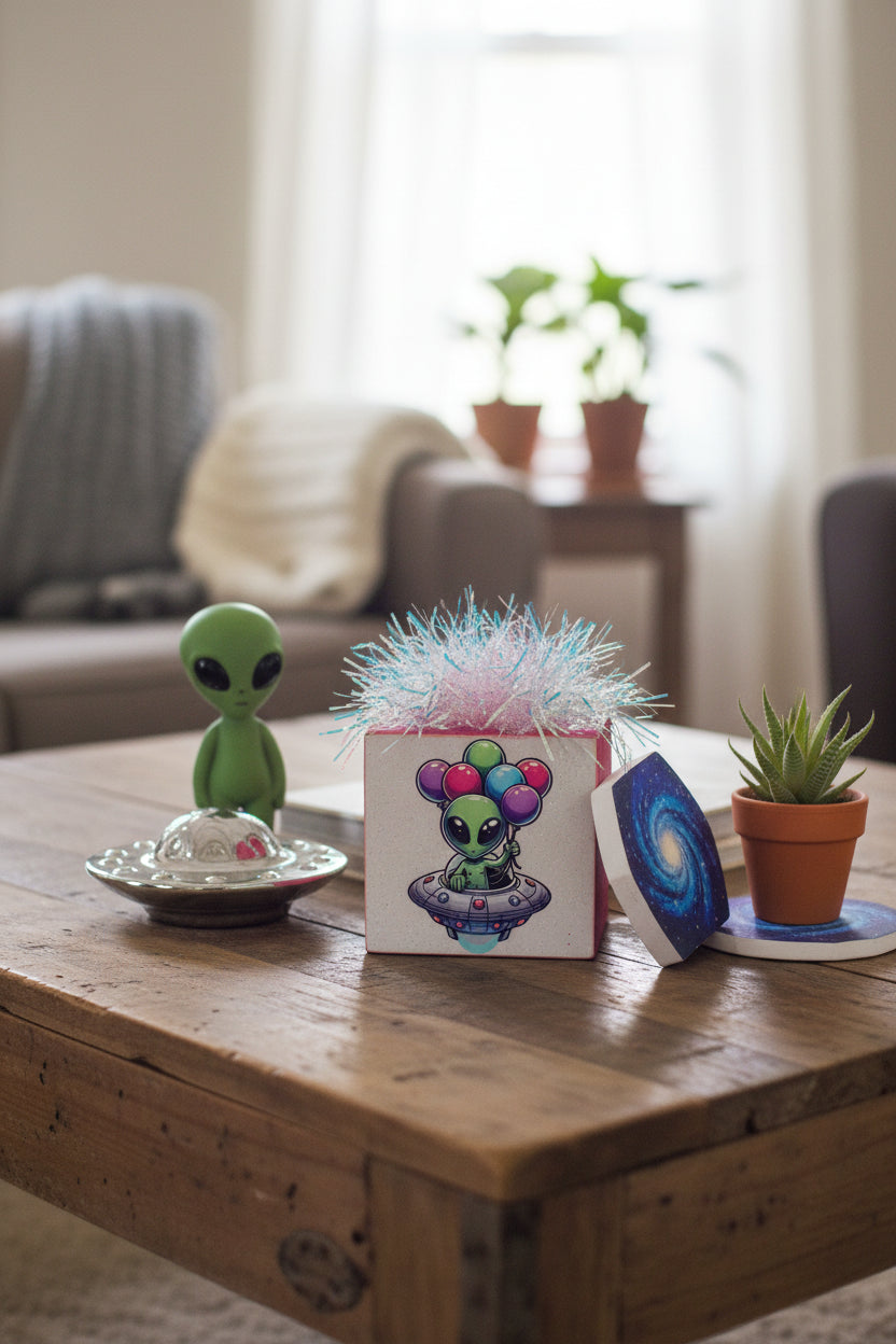 AGSD Home Decor Alien UFO Spaceship Small Block Sign