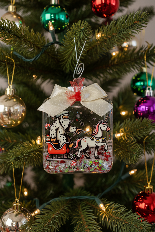 AGSD Christmas Decor - Santa Bigfoot Acrylic Shaker Ornament | Handcrafted