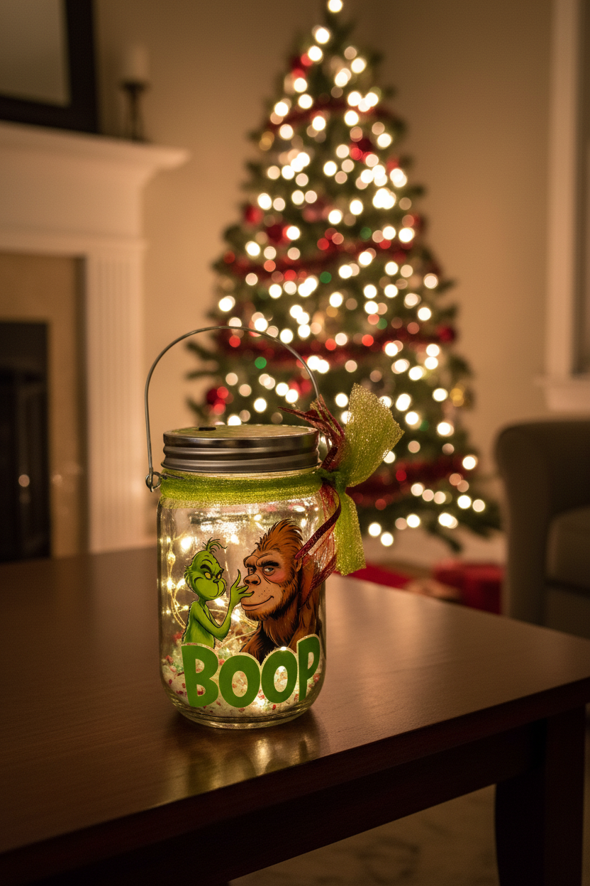 AGSD Christmas Decor - Bigfoot Boop Lighted Mason Jar – Novelty Handcrafted
