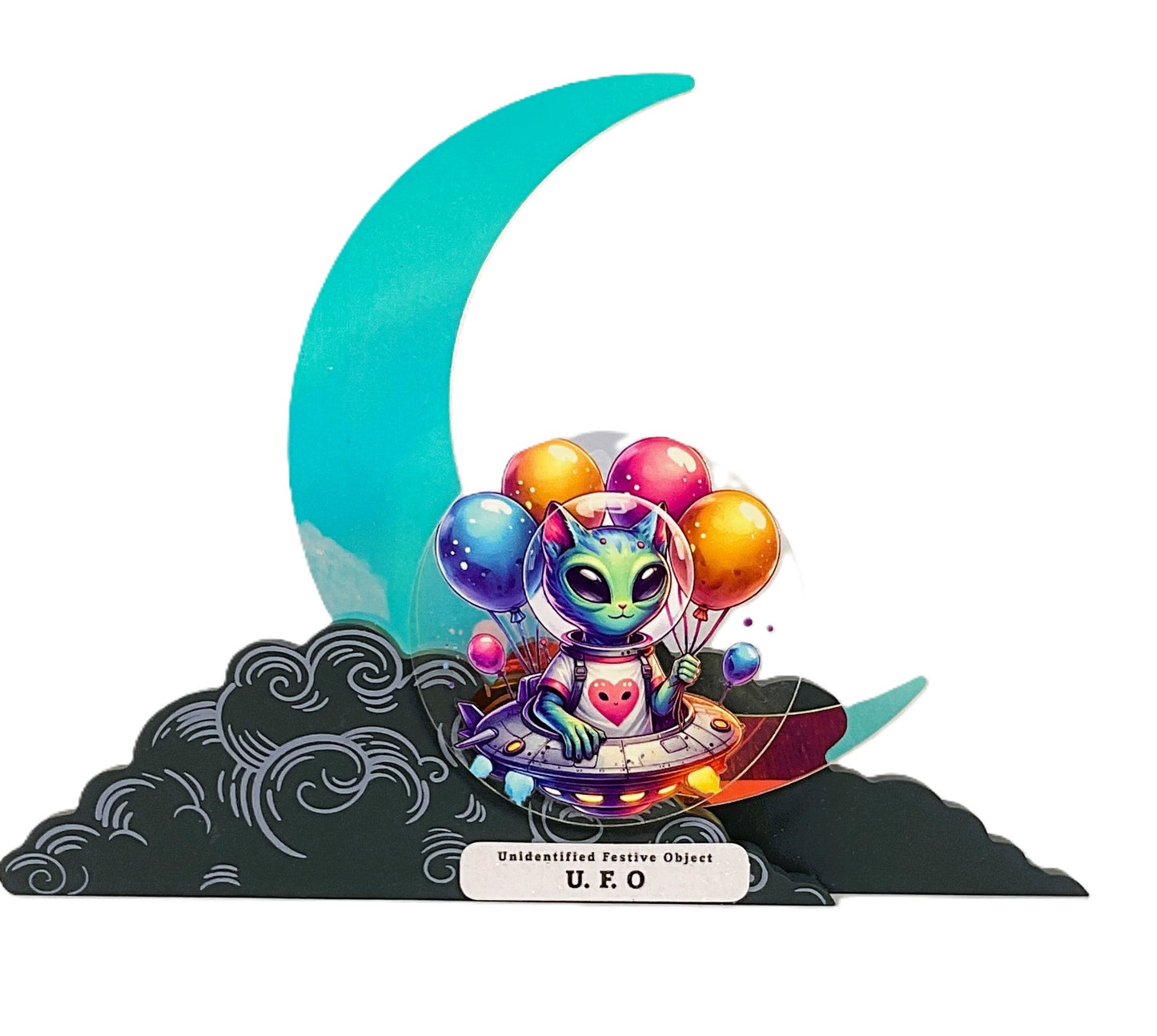 AGSD Home Decor Crescent Moon UFO Alien Cat Sitter – Novelty Acrylic