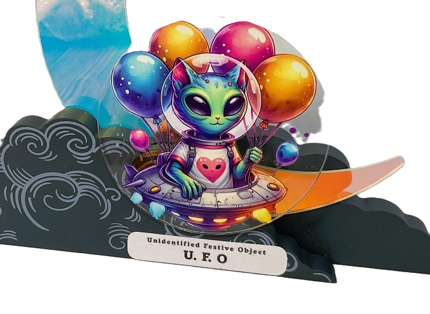AGSD Home Decor Crescent Moon UFO Alien Cat Sitter – Novelty Acrylic