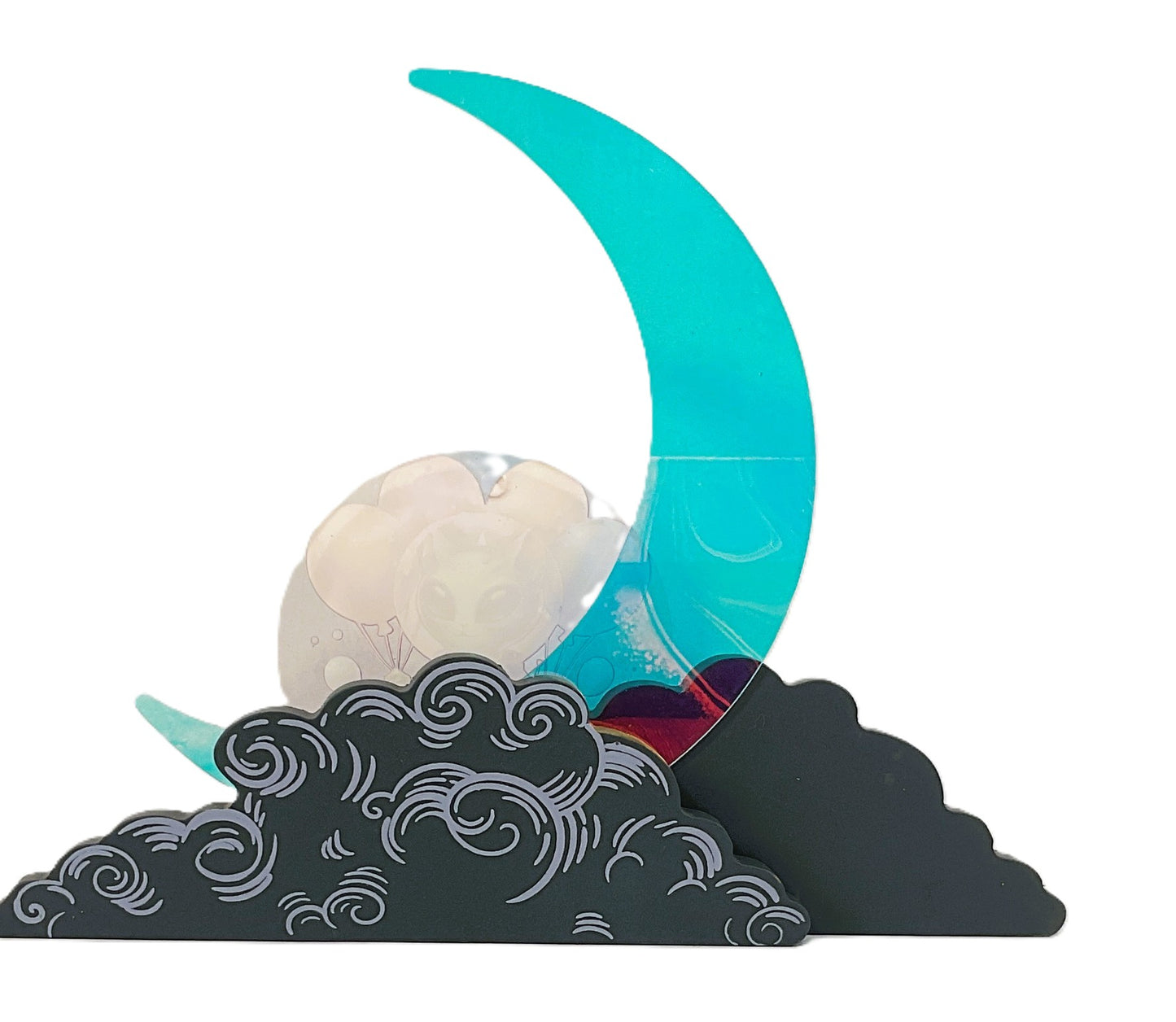 AGSD Home Decor Crescent Moon UFO Alien Cat Sitter – Novelty Acrylic
