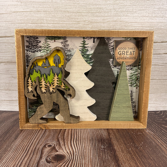 AGSD Home Decor - Bigfoot & Trees Shadow Box Sign | Layered Wood Handcrafted