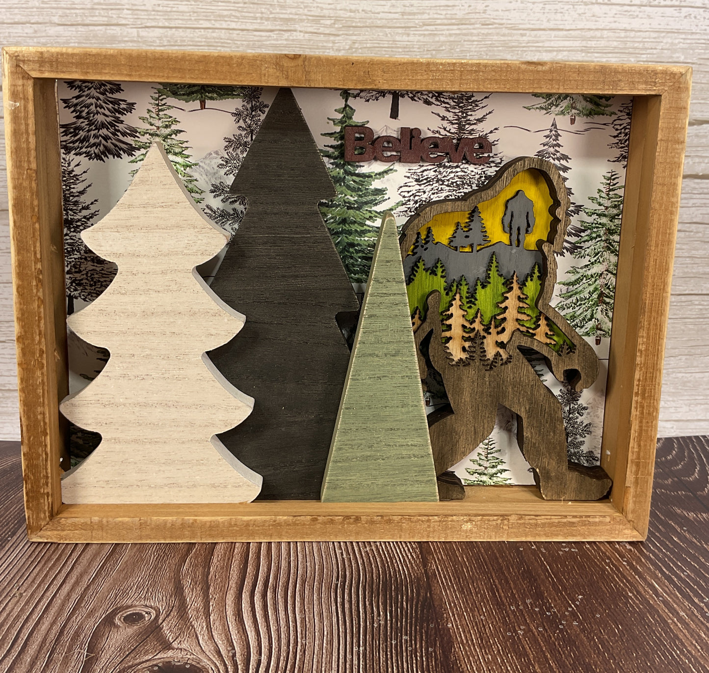 AGSD Home Decor - Bigfoot & Trees Shadow Box Sign | Layered Wood Handcrafted