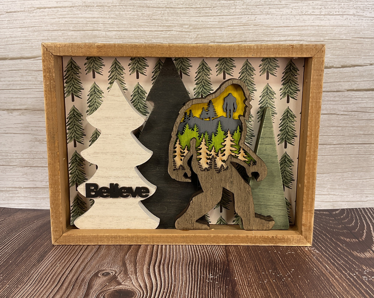 AGSD Home Decor - Bigfoot & Trees Shadow Box Sign | Layered Wood Handcrafted
