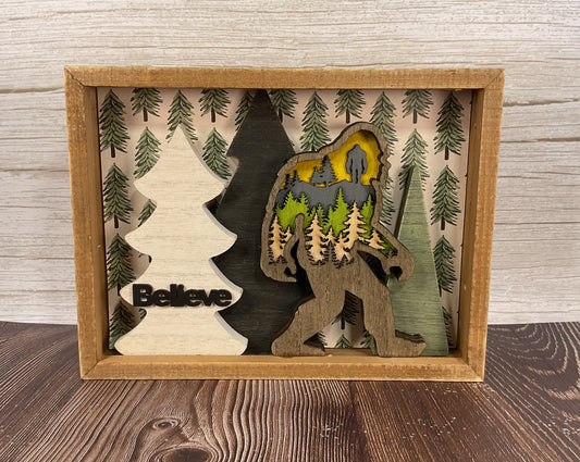 AGSD Home Decor - Bigfoot & Trees Shadow Box Sign | Layered Wood Handcrafted