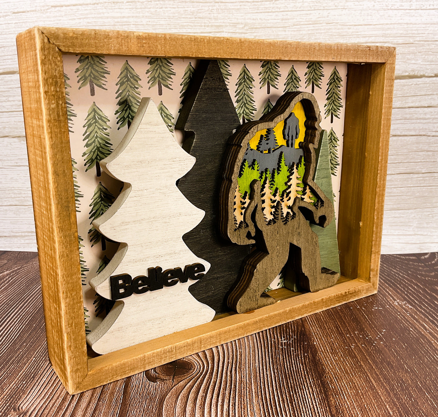 AGSD Home Decor - Bigfoot & Trees Shadow Box Sign | Layered Wood Handcrafted